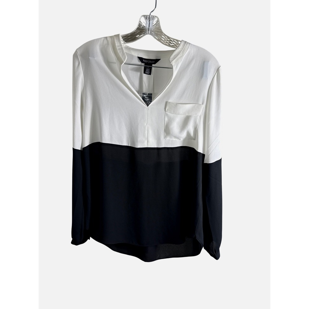 White House Black Market Colorblock Popover Blouse White Black‎ 570144759 Size 2